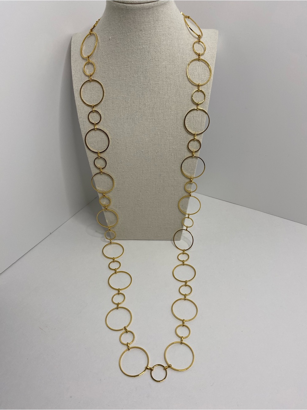 Open Circle Link Necklace Long Lightweight Gold Tone Contemporary 41” Modern